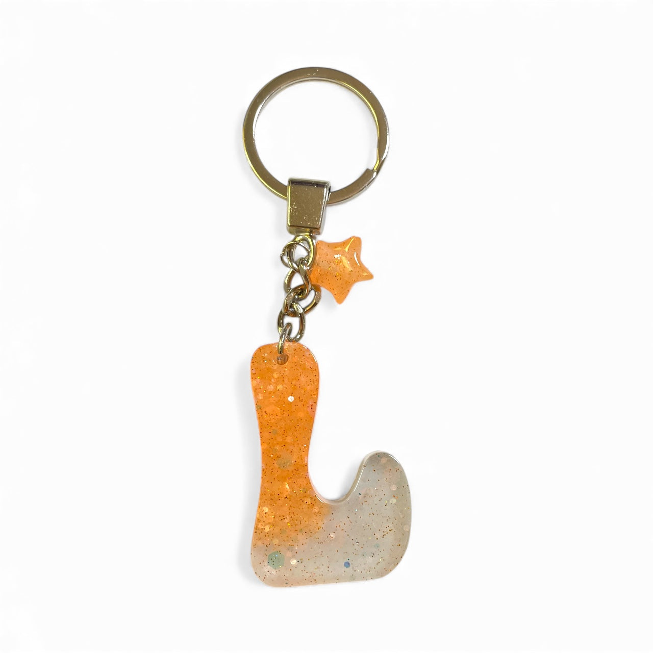Handmade Letter L Orange Resin Neon Powder Keychain
