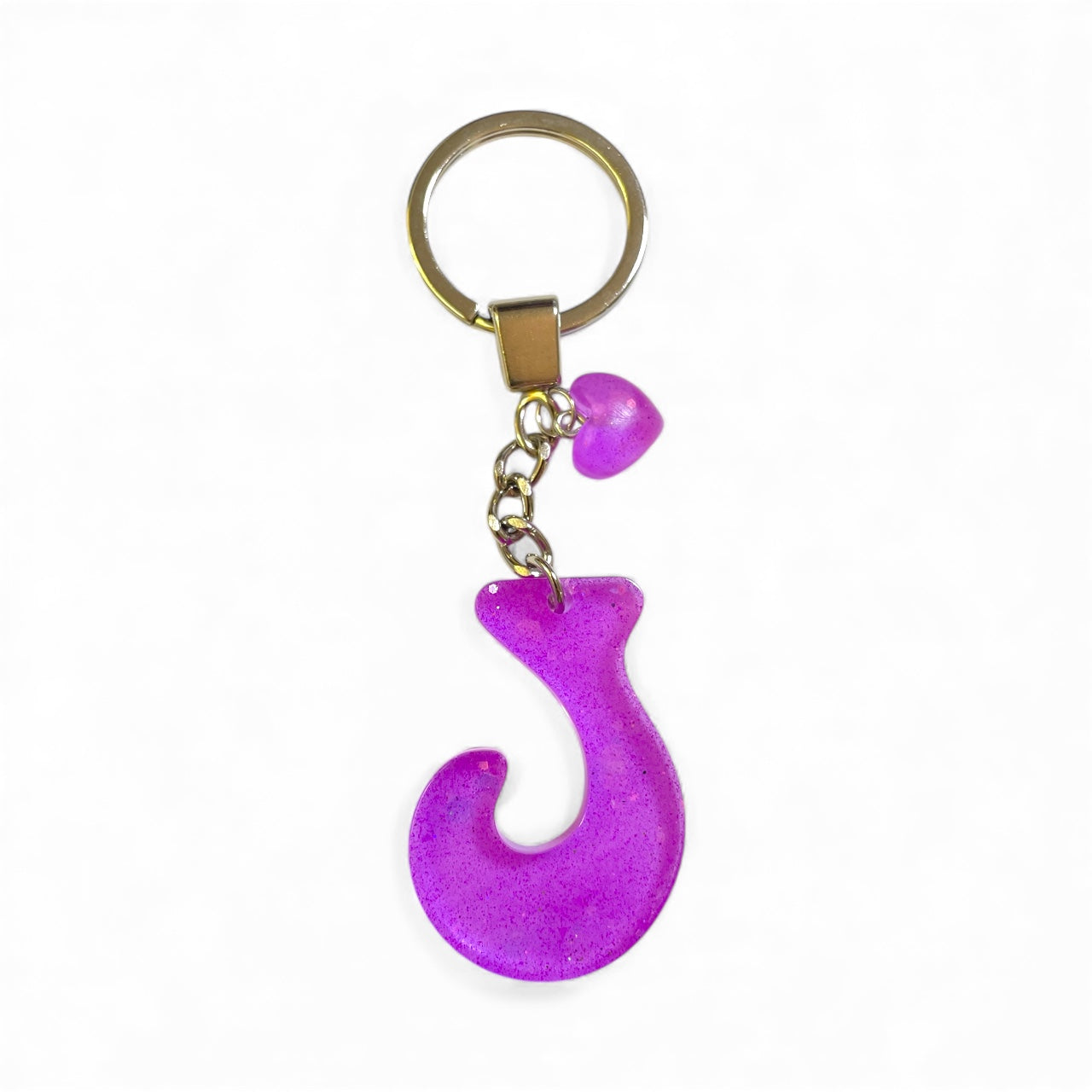 Handmade Letter J Purple Resin Neon Powder Keychain