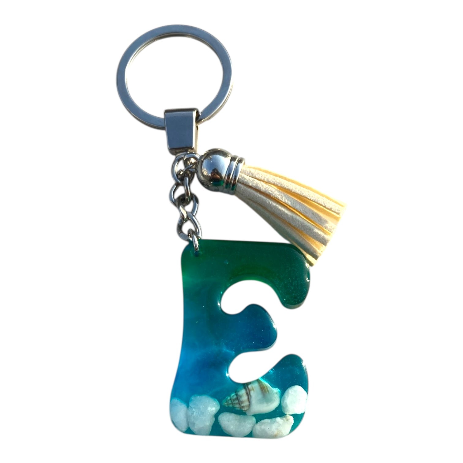 E Key Chain Handmade Letter E Resin Ocean Effect Keychain – FannKari