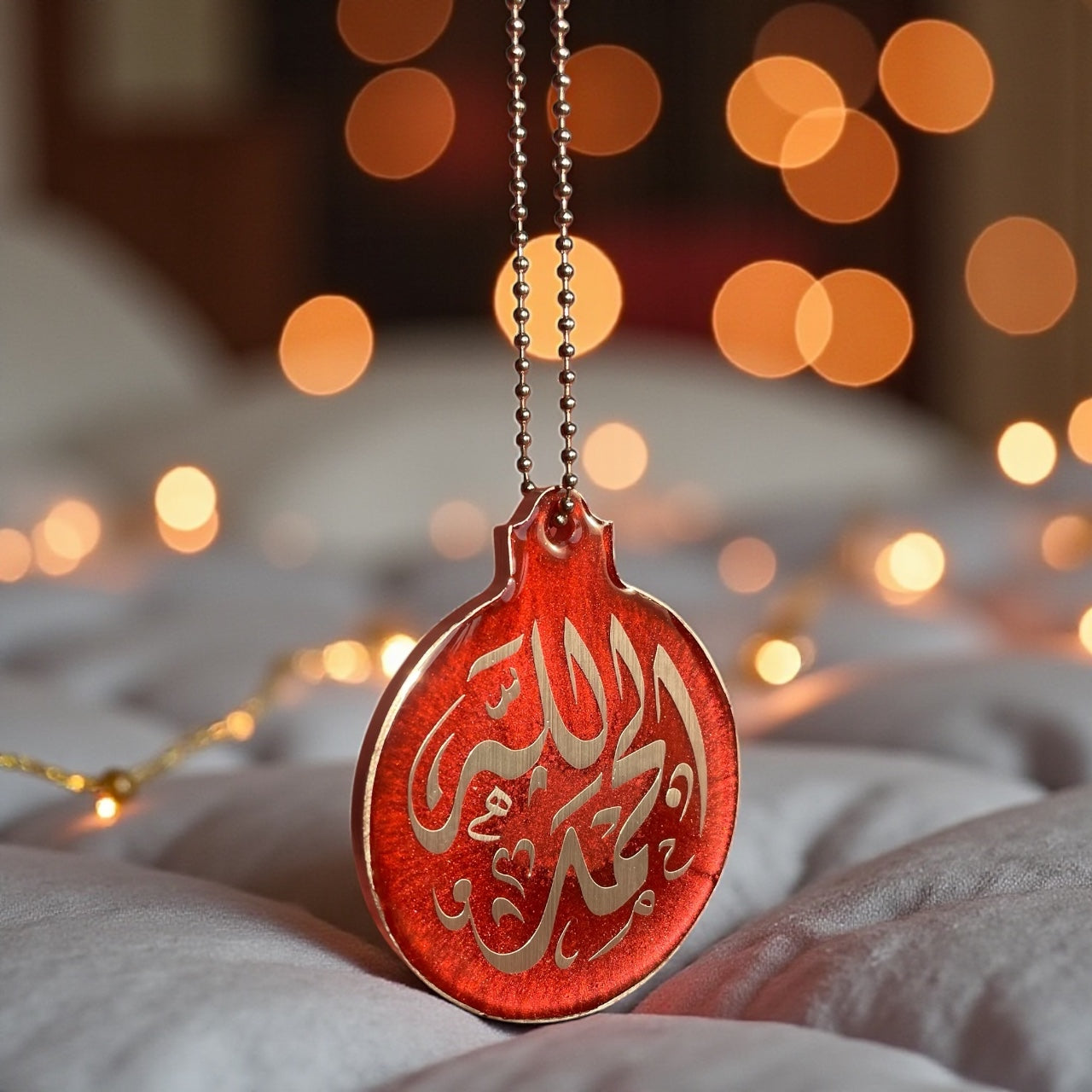 Handmade Red Alhamdulillah Resin Car Rear Mirror Hanging
