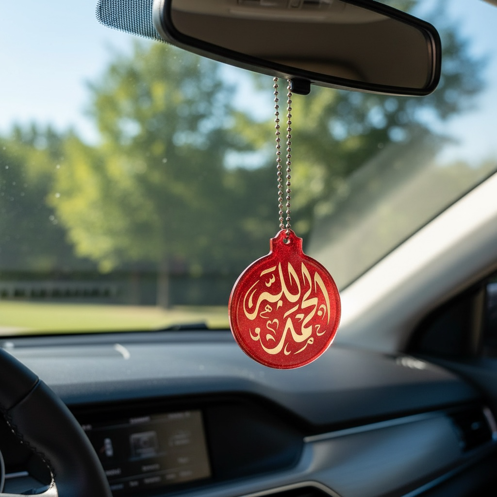 Red Alhamdulillah Resin Car Hanging