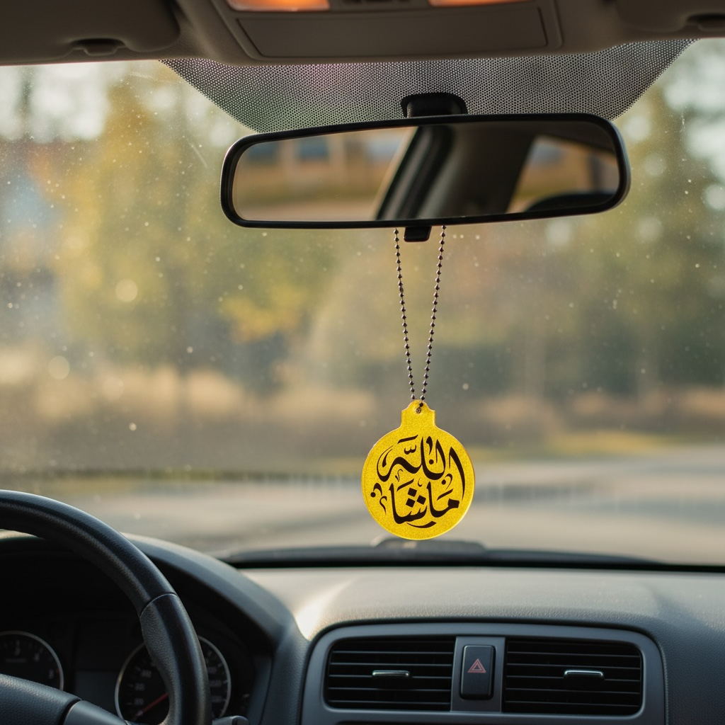 Yellow MashaAllah Car Mirror Hanging