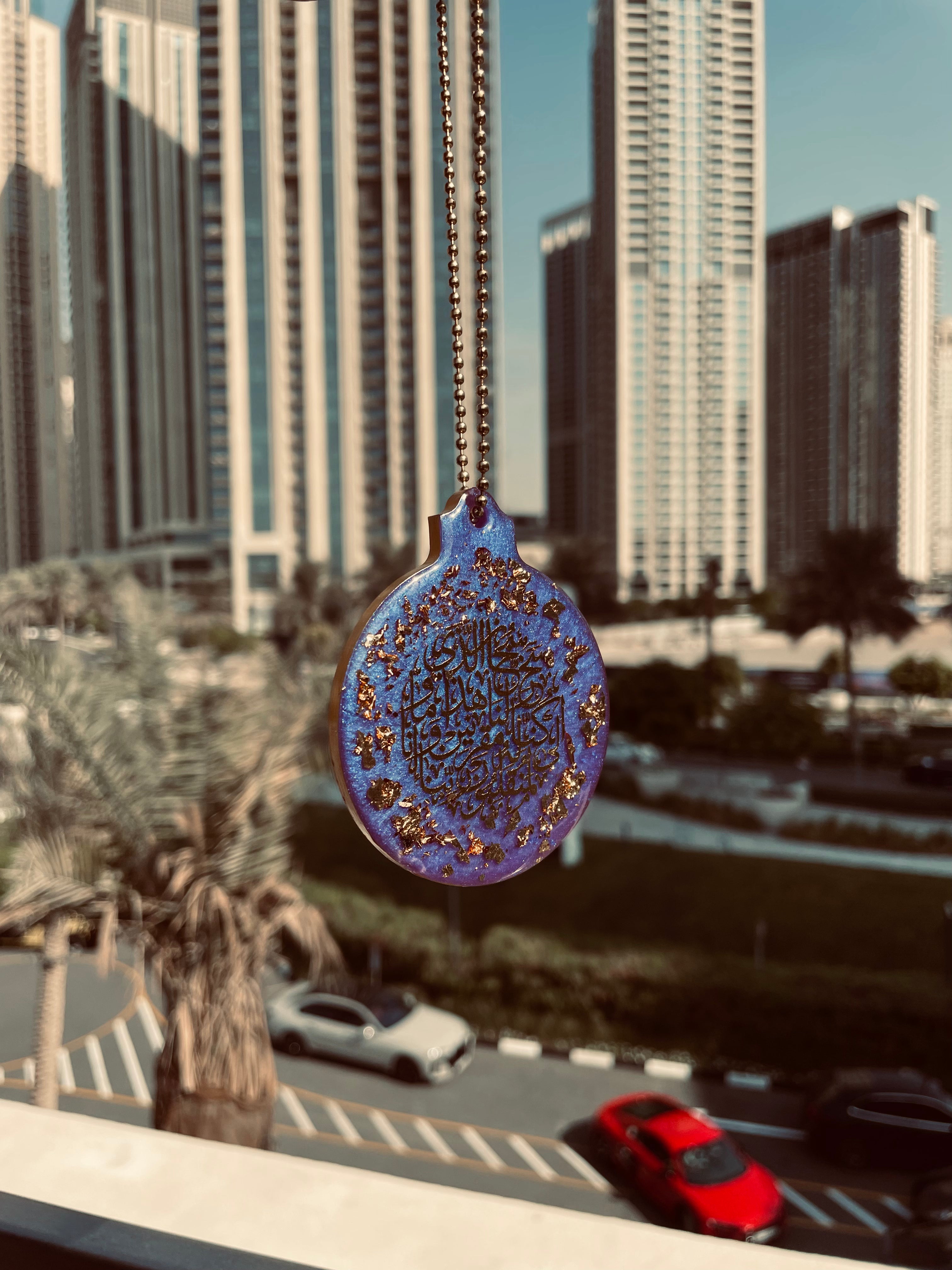 Blue Calligraphy Car Mirror Hanging