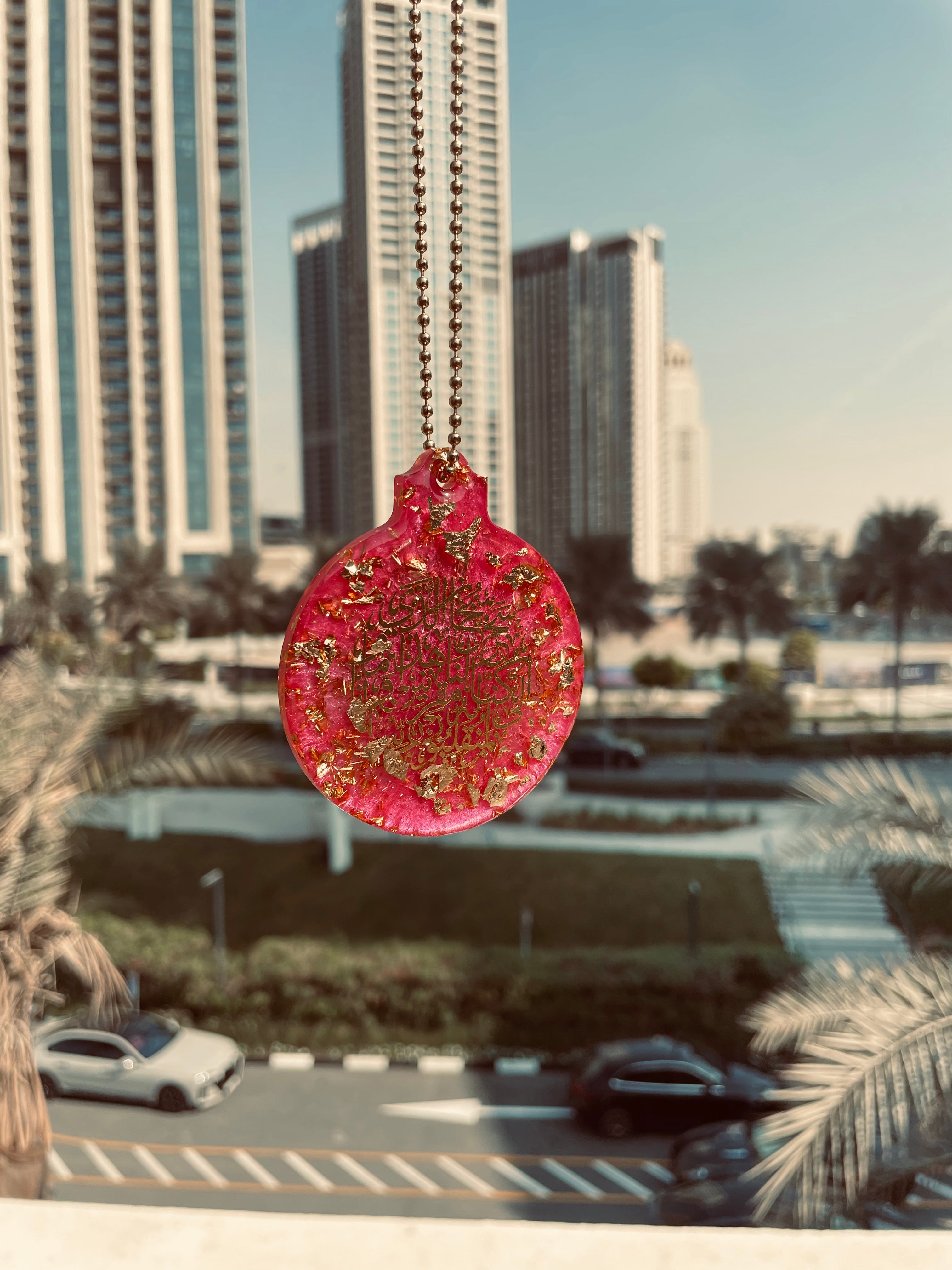 Pink Calligraphy Resin Car Hanging