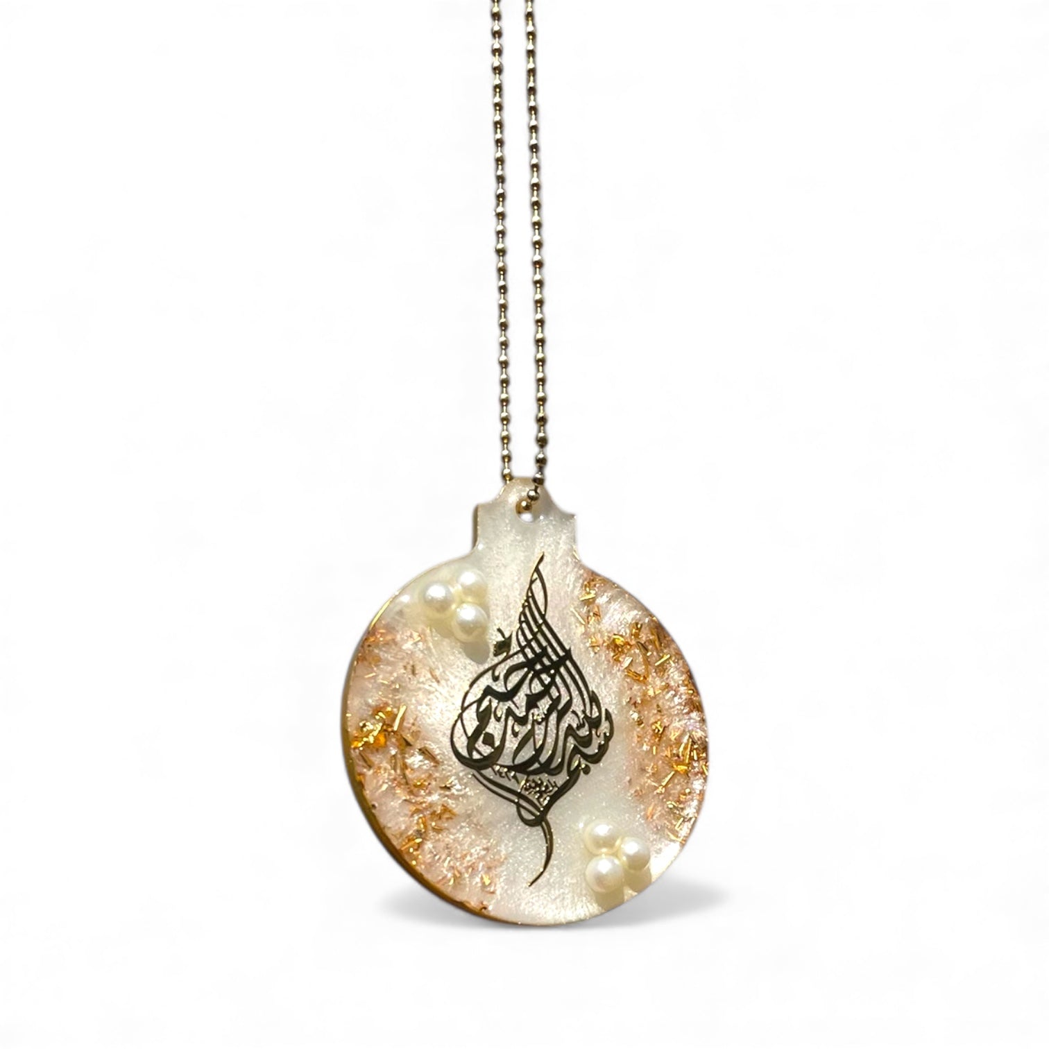 White Calligraphy Car Mirror Hanging