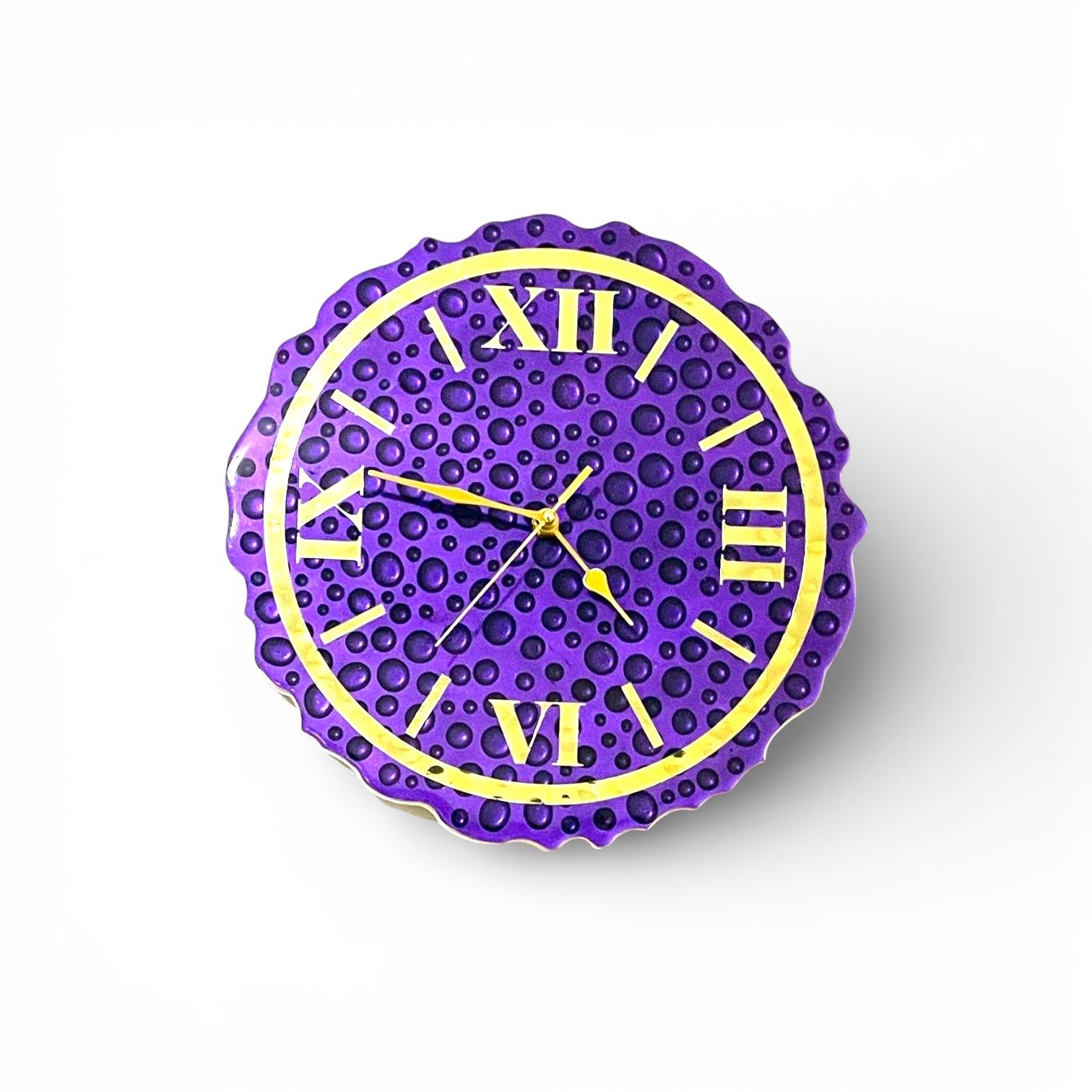 Handmade Purple Resin Wall Clock with Gold Roman Numerals
