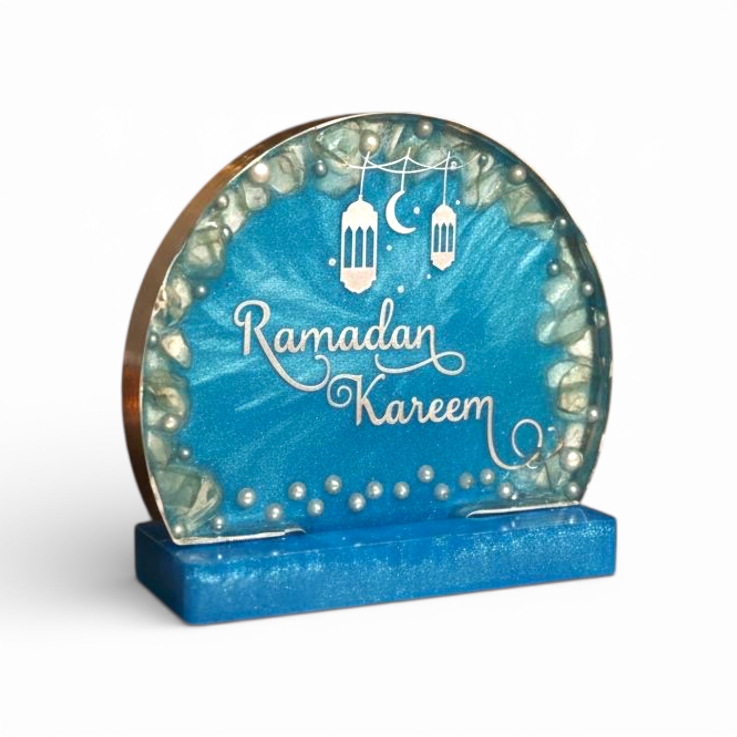 Handmade Blue Resin Ramadan Kareem Table Stand