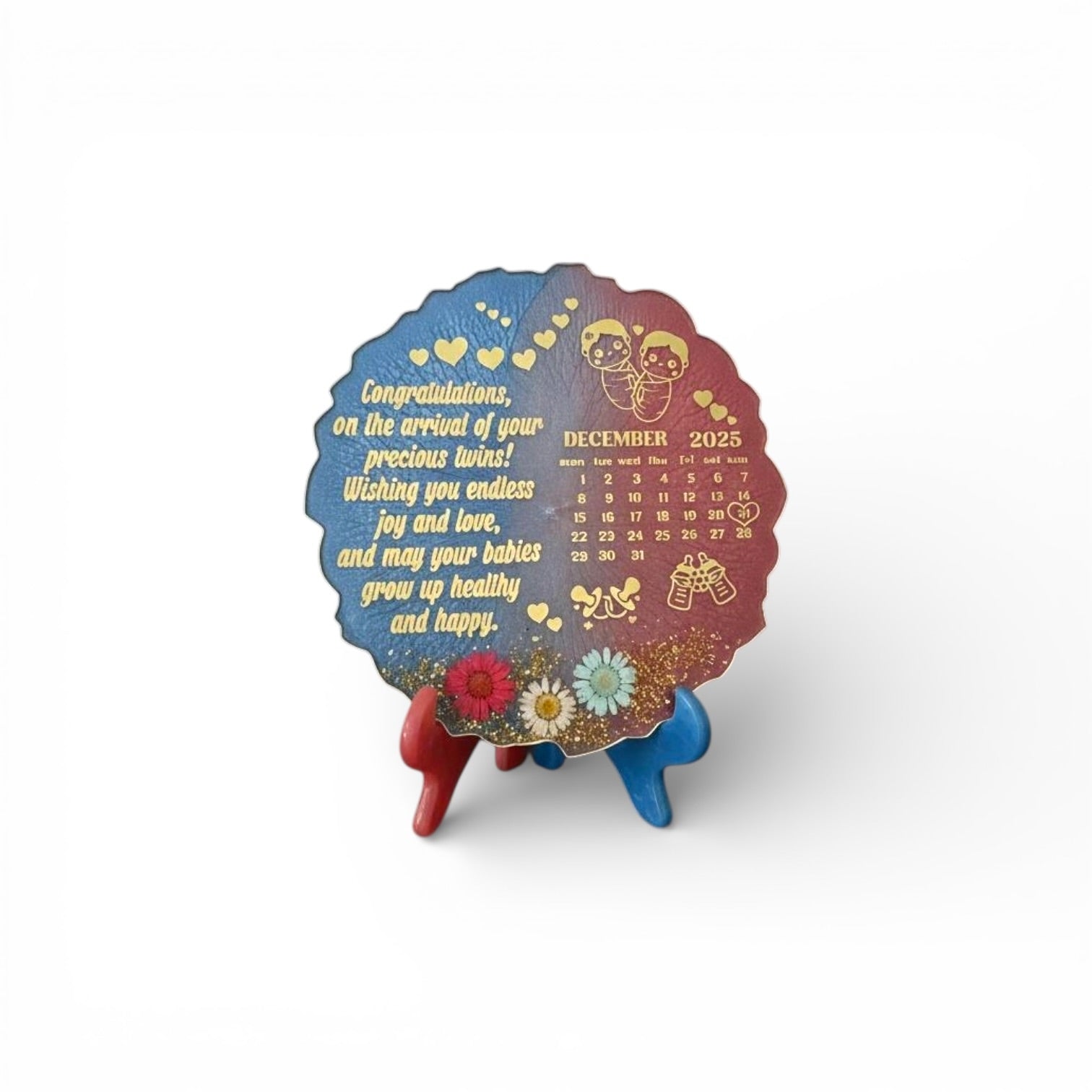 Handmade Twin Baby Congratulations Resin Coaster