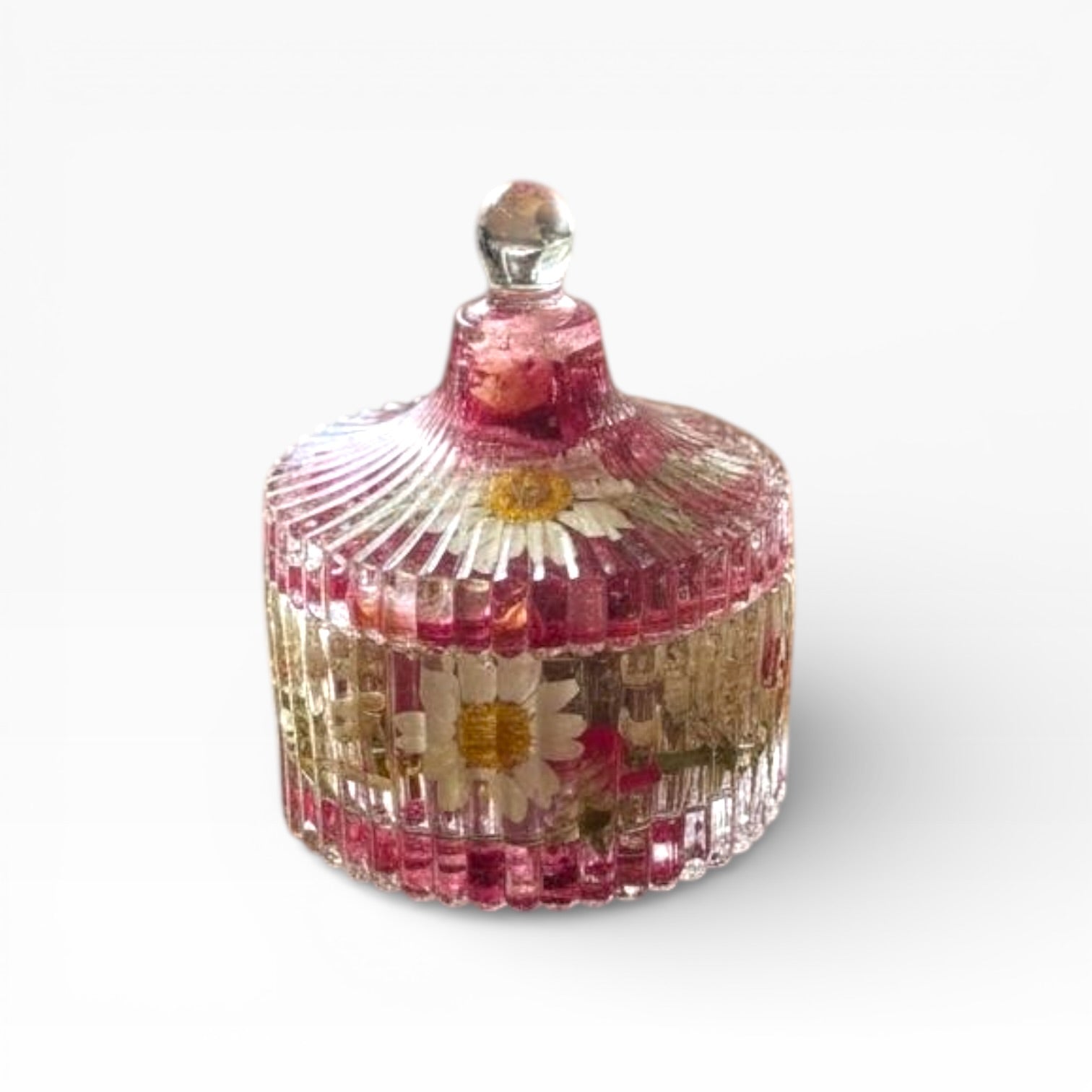 Handmade Clear Floral Resin Trinket Box with Lid
