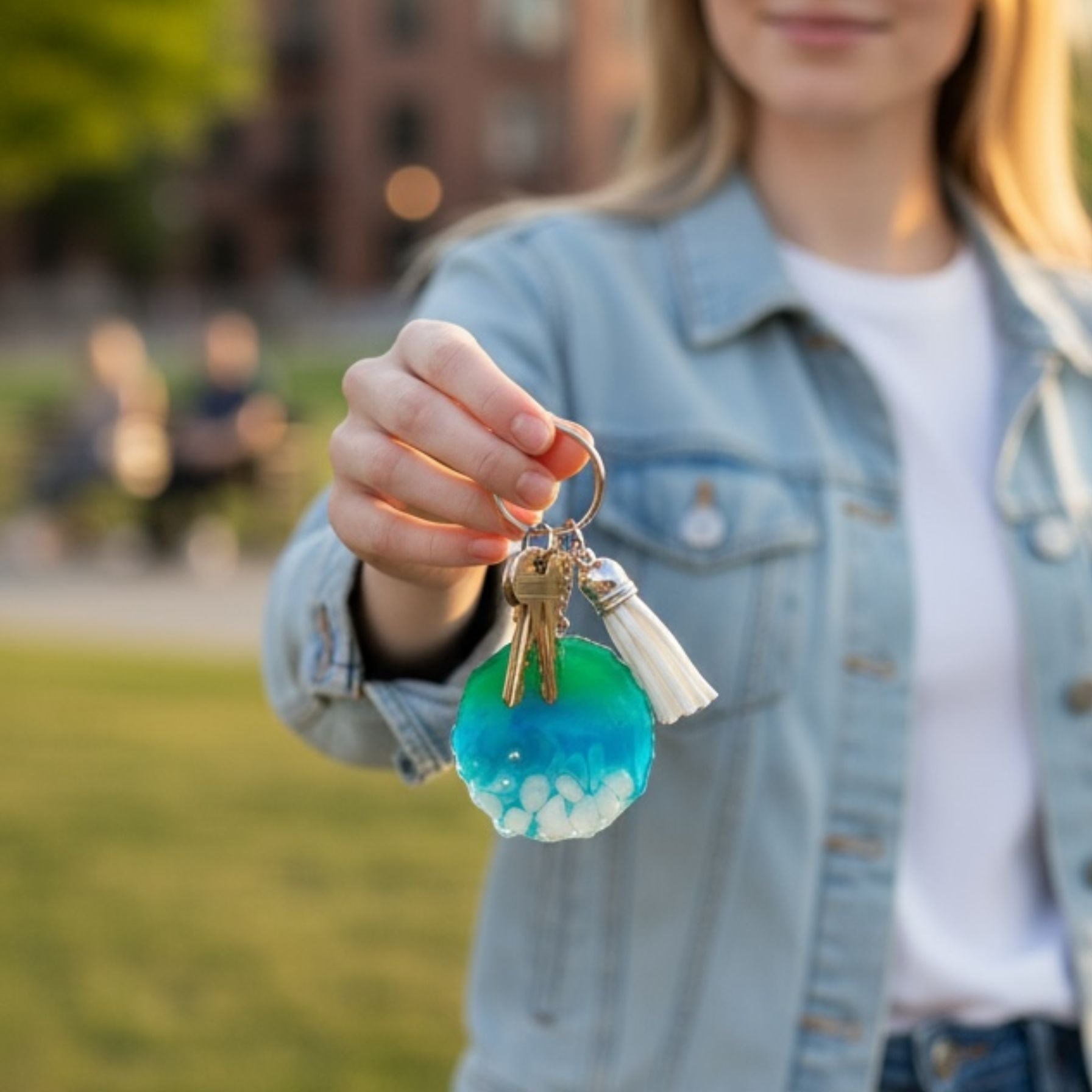 Pearls Tassel Pebbles Resin Keychain
