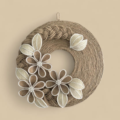 Handcrafted Jute Wall Décor Wreath – Rustic Floral | 30 cm
