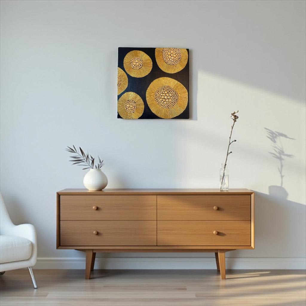 Golden Textured Wall Art – Handmade 3D Design | 60 x 60 cm