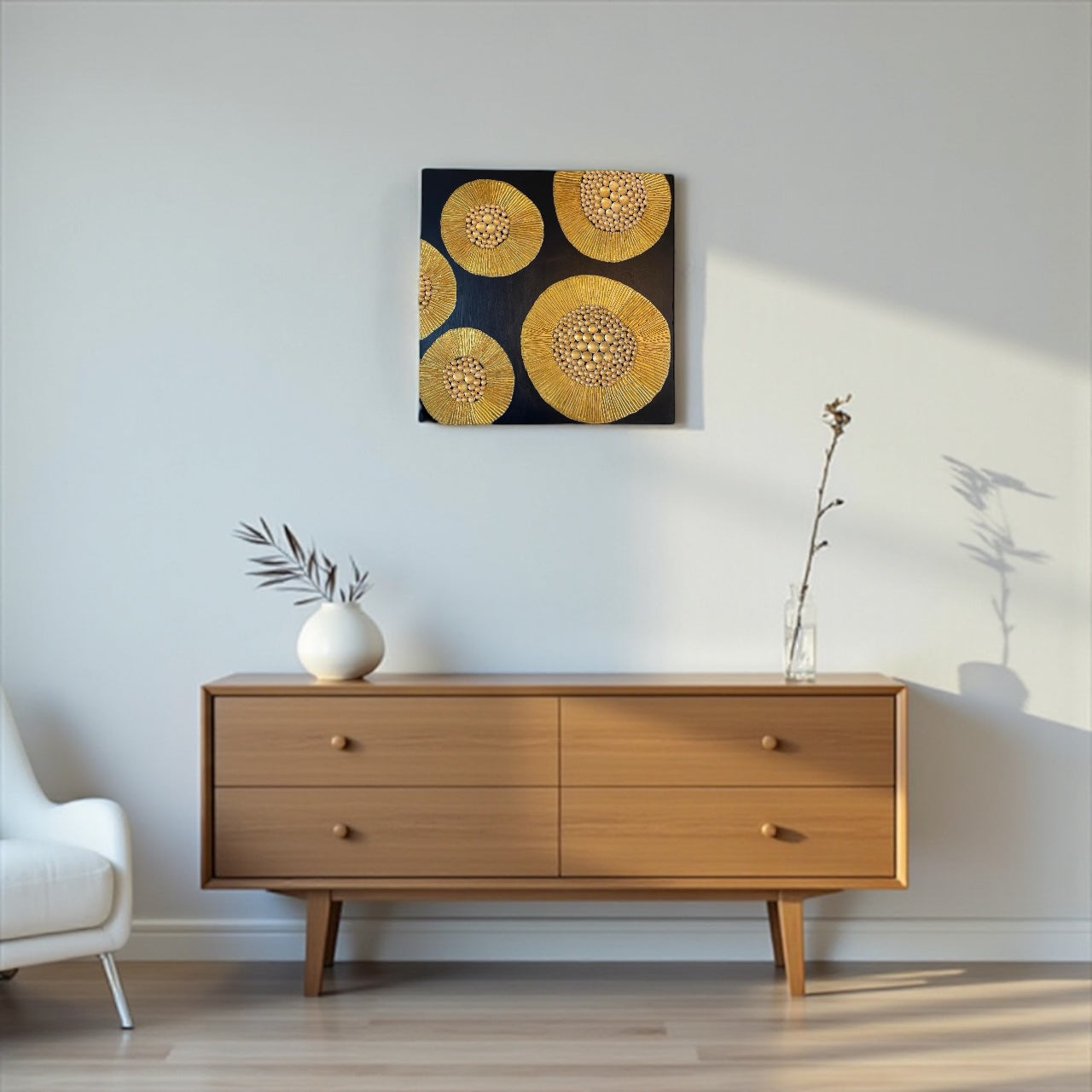 Golden Textured Wall Art – Handmade 3D Design | 60 x 60 cm