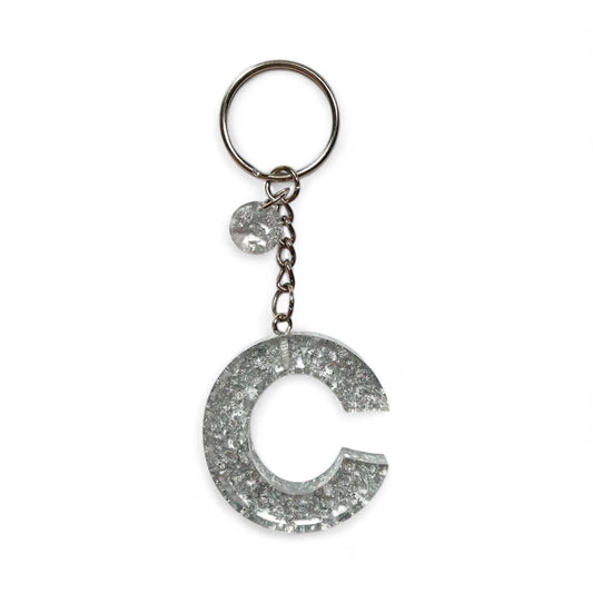 Handmade Letter C Resin Silver Leaf Keychain