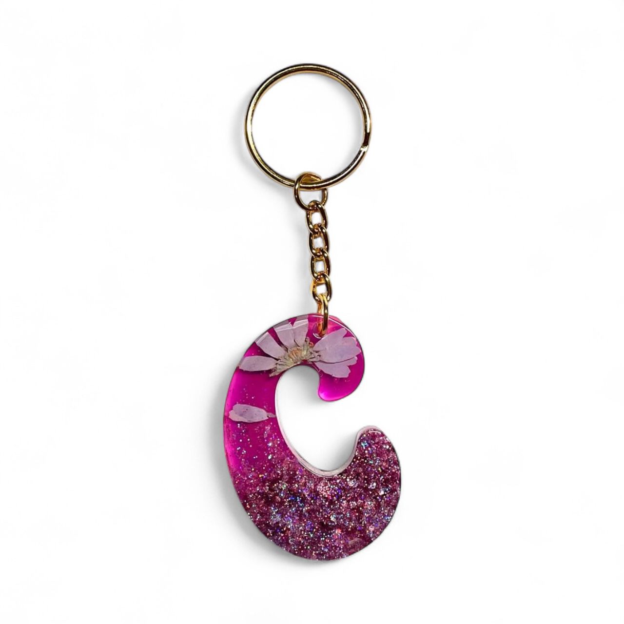 Resin Initial Keychain C - Dried Flowers