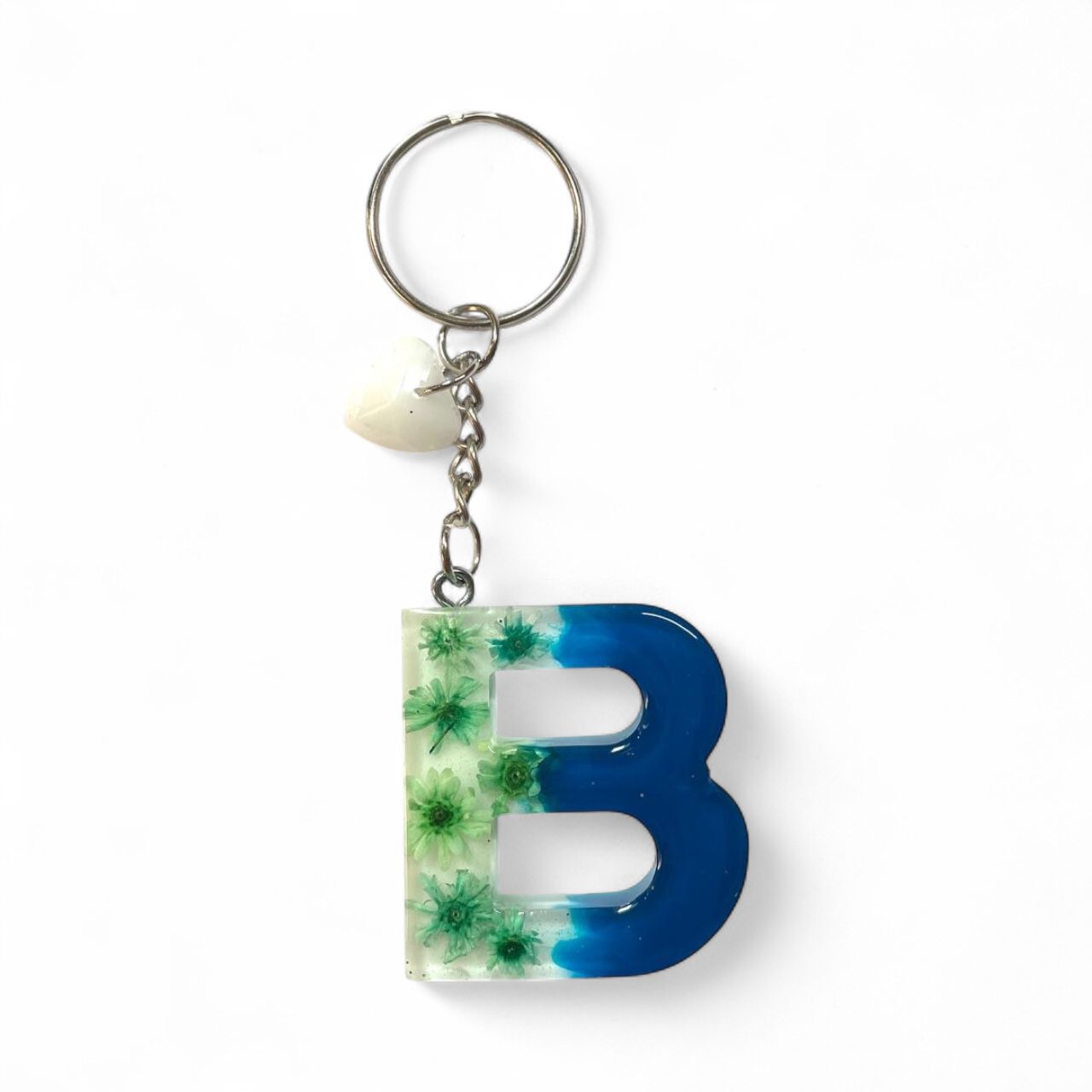 Handmade Letter B Resin Dried Flowers Keychain