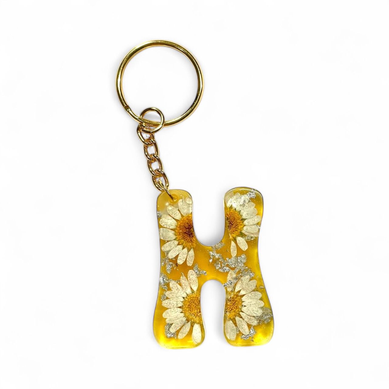 Resin Initial Keychain H – Natural Dried Flower