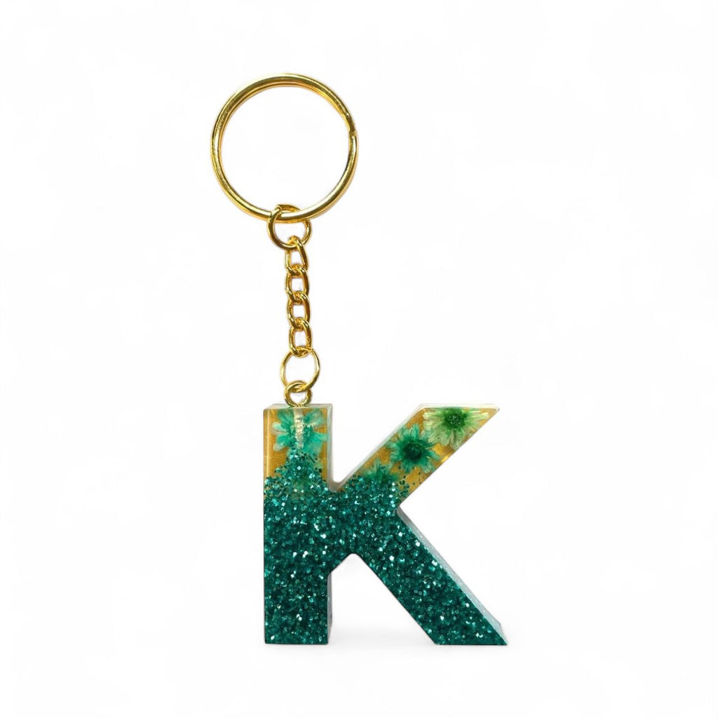 Resin Initial Keychain K – Natural Dried Flower