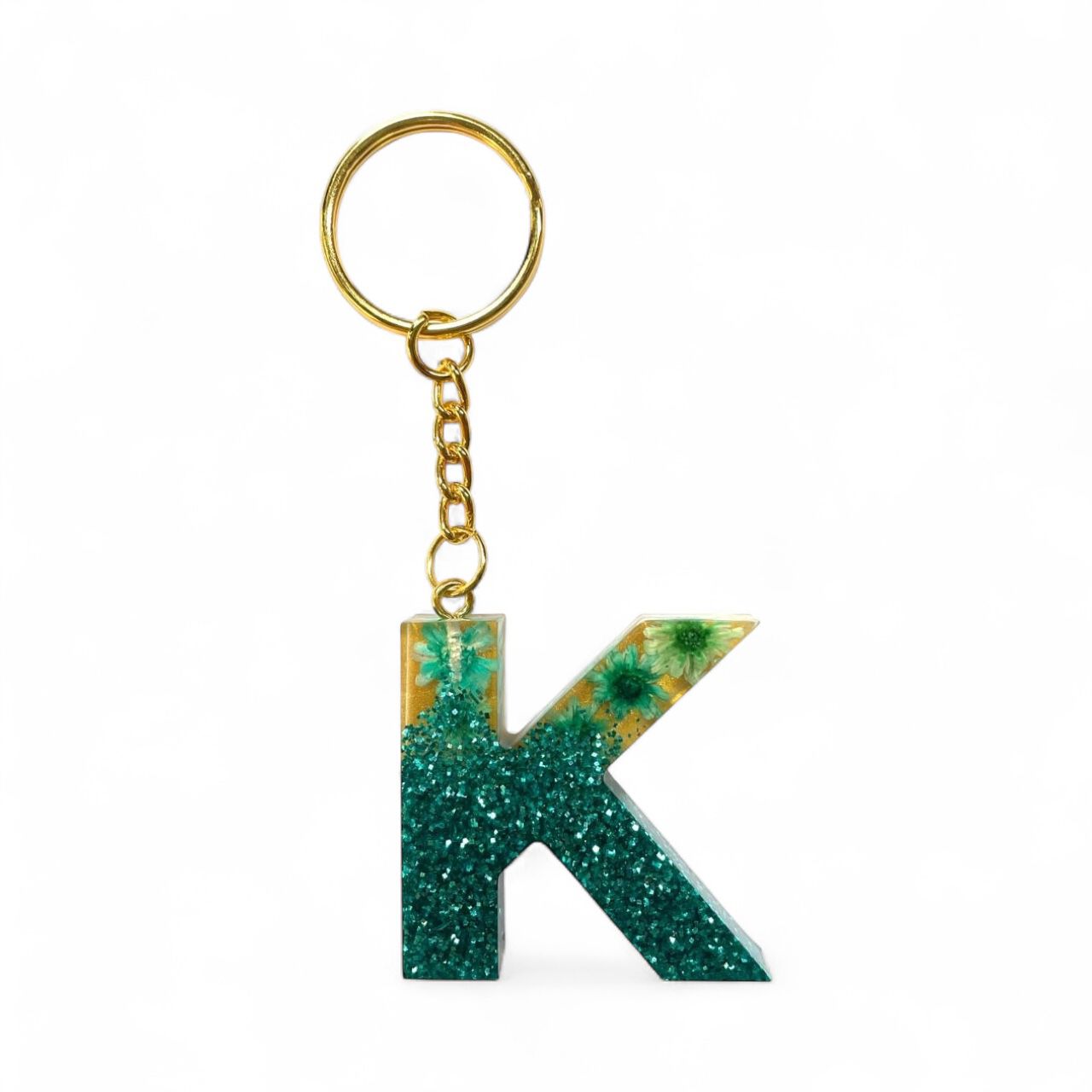 Resin Initial Keychain K – Natural Dried Flower