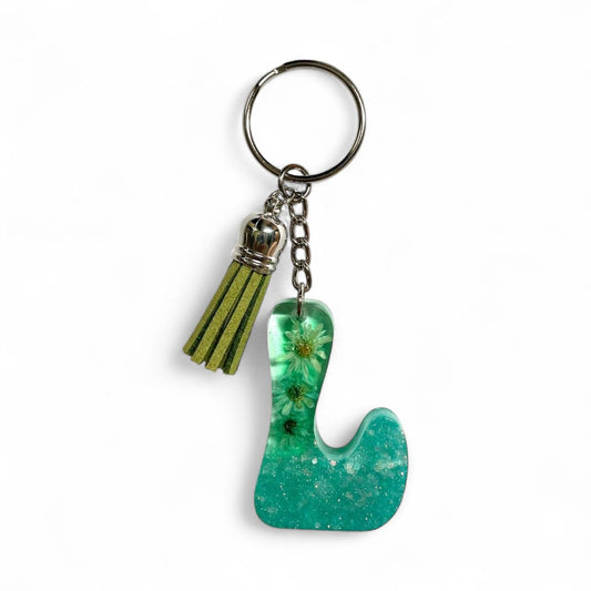 Resin Initial Keychain L – Glitter Sequins