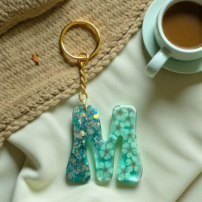 Resin Initial Keychain M – Glitter Sequins