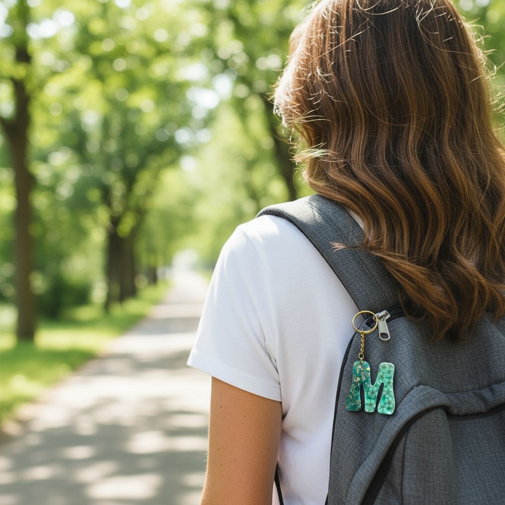 Resin Initial Keychain M – Glitter Sequins