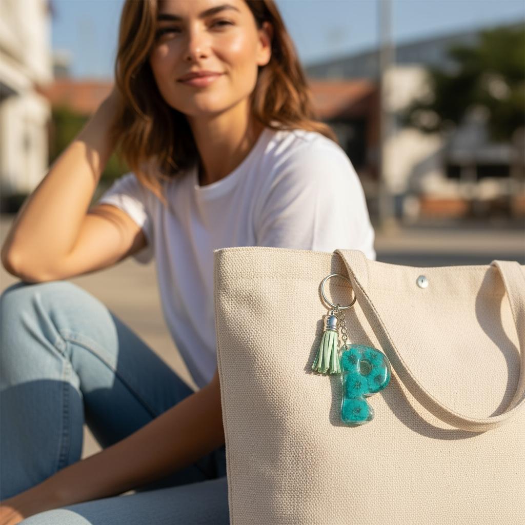 Resin Initial Keychain P – Natural Dried Flowers