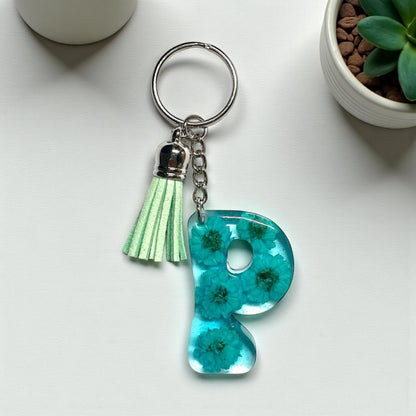 Resin Initial Keychain P – Natural Dried Flowers