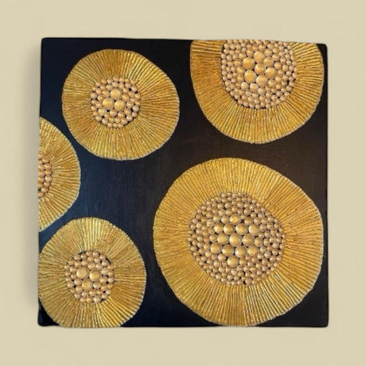Golden Textured Wall Art – Handmade 3D Design | 60 x 60 cm