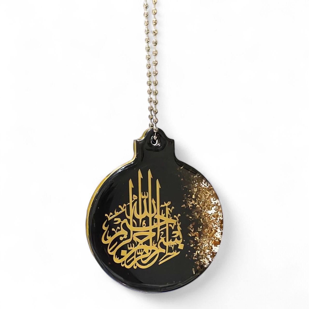 Resin Car Rear Mirror Hanging – Gold Leaf Calligraphy | 7.5 x 6 cm