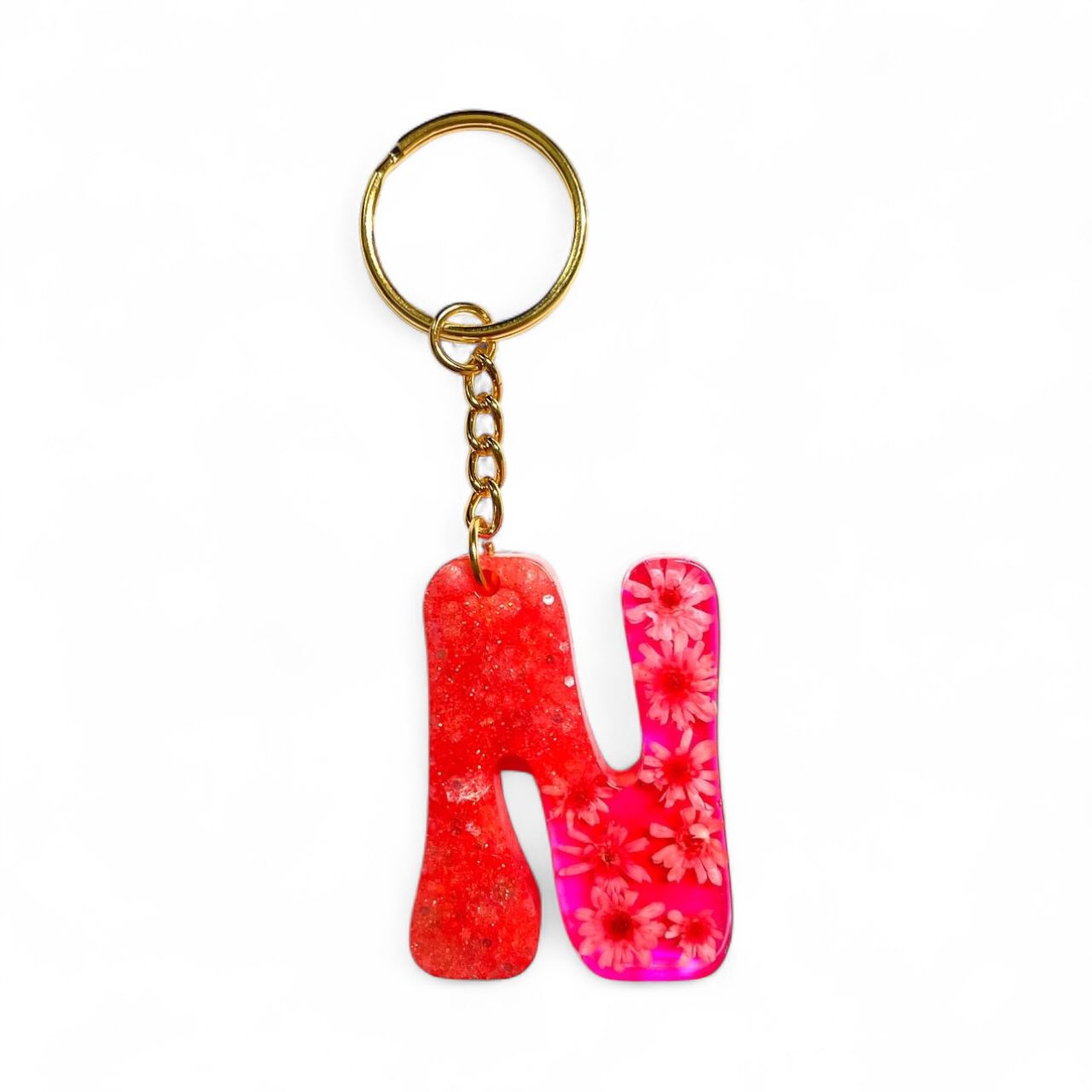 Resin Initial Keychain N – Glitter Sequins
