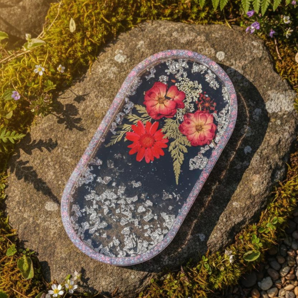 Handmade Resin Dried Flowers Decorative Tray