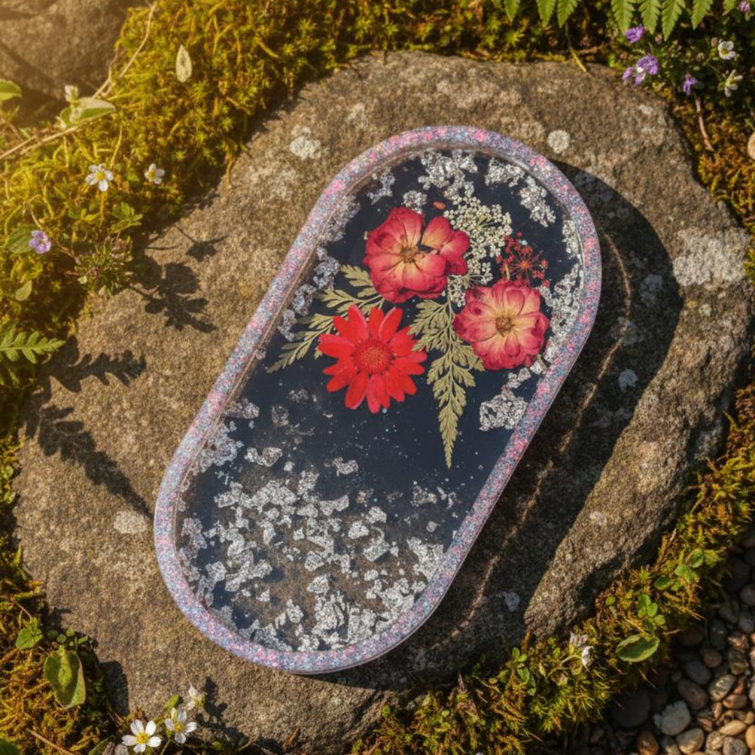 Handmade Resin Dried Flowers Decorative Tray